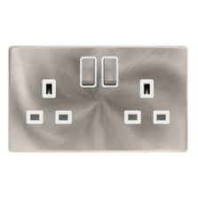 Screwless Brushed Steel Double Socket 13A Ingot - With White Interior