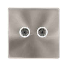 Screwless Brushed Steel Double TV Socket Outlet - With White Interior