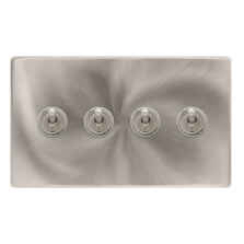 Screwless Brushed Steel Light Switch 4 Gang Toggle - Pearl Nickel Toggle with Brushed Steel Plate