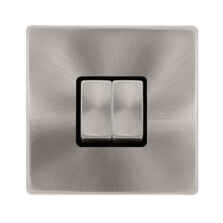 Screwless Brushed Steel Light Switch Double Ingot - With Black Interior