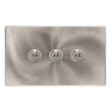 Screwless Brushed Steel Light Switch Triple Toggle - Pearl Nickel Toggle with Brushed Steel Plate