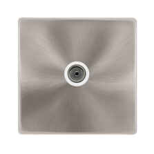 Screwless Brushed Steel Single TV Socket Outlet - With White Interior