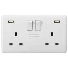 White 13A Double USB Socket   - 2 x Type A - 4.8A Shared