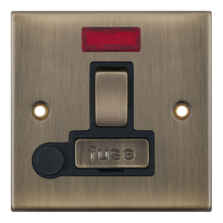 Slimline Antique Brass 13A Fused Spur  - Switched With Neon & Flex Outlet