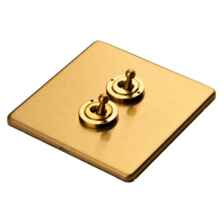 Screwless Satin Brass Toggle Light Switch - Double 2 Gang 2 Way