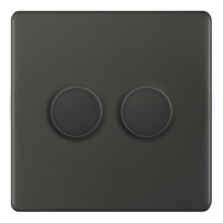 5mm Screwless Dark Bronze LED Dimmer Switch - 2 Gang 2 Way