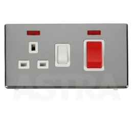 Screwless Chrome 45A Cooker Switch/Socket & Neon - With White Interior