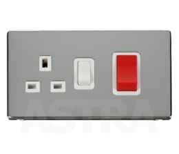 Screwless Chrome 45A DP Cooker Switch/Socket - With White Interior