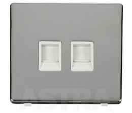 Screwless Chrome Double RJ45 Data Socket Outlet - With White Interior