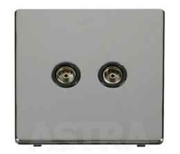 Screwless Chrome Double TV Socket Outlet - With Black Interior