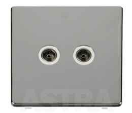 Screwless Chrome Double TV Socket Outlet - With White Interior