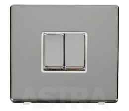 Screwless Chrome Light Switch Double 2 Gang Ingot - With White Interior