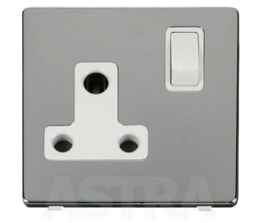 Screwless Chrome Round Pin Socket 15A 1 Gang - With White Interior