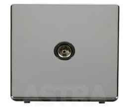 Screwless Chrome Single TV Socket Outlet - With Black Interior