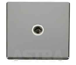 Screwless Chrome Single TV Socket Outlet - With White Interior