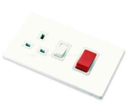Screwless White Cooker Switch with Socket 45A - Without Neon