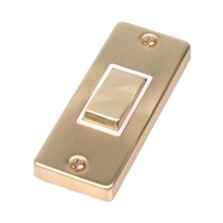 Satin Brass 1 Gang Architrave Light Switch - With White Interior