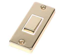 Polished Brass 1 Gang Architrave Light Switch - With White Interior