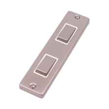 Pearl Nickel 2 Gang Architrave Light Switch - With White Interior