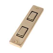 Polished Brass 2 Gang Architrave Light Switch - With Black Interior