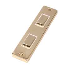 Polished Brass 2 Gang Architrave Light Switch - With White Interior