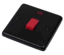 Matt Black 45A DP Switch with Neon - 1 Gang  - With Black Interior