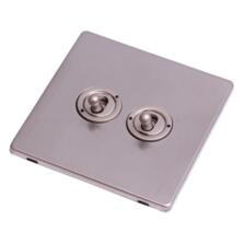 Screwless Stainless Steel Light Switch Twin Toggle