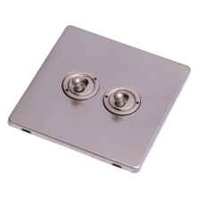 Screwless Stainless Steel Light Switch Twin Toggle - Pearl Nickel Toggle with Stainless Steel Plate