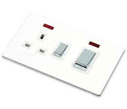 Screwless White & Chrome Cooker Switch & Socket - With Neon
