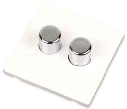 Screwless White & Chrome Dimmer Switch - 2 Gang Double 2 x 250W