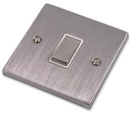 Stainless Steel Light Switch White Insert - Single - 1 Gang