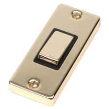 Polished Brass 1 Gang Architrave Light Switch - With Black Interior