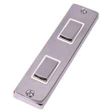 Polished Chrome Double Architrave Light Switch - 2 Gang With White Interior