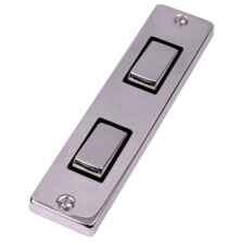 Polished Chrome Double Architrave Light Switch - 2 Gang With Black Interior