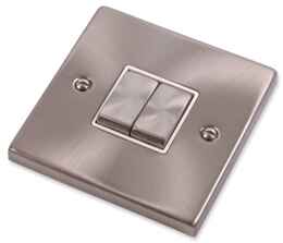 Satin Chrome Light Switch - Double 2 Gang Twin - With White Interior