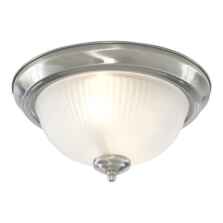 Satin Silver Flush Ribbed Glass Ceiling Light - Satin Silver
