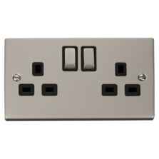 Pearl Nickel Double Socket Ingot 2Gang Switched - With Black Interior