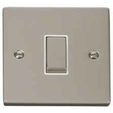 Pearl Nickel Light Switch - Single 1 Gang 2 Way - With White Interior