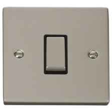 Pearl Nickel Light Switch - Single 1 Gang 2 Way - With Black Interior