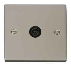 Pearl Nickel TV Socket - Single Co-ax Outlet - With Black Interior