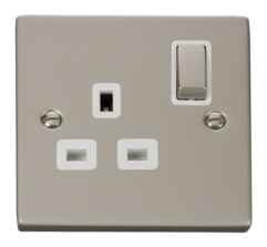 Pearl Nickel Single Socket Ingot 1Gang Switched - With White Interior