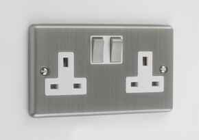 Windsor Brushed Chrome 13A Double Switched Socket Outlet - White Insert