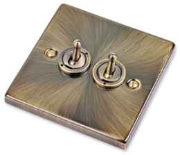 Antique Brass Toggle Light Switch - Double 2 Gang 2 Way