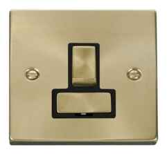 Satin Brass Switched Fused Spur 13A Ingot - Black Interior No Neon