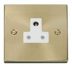 Satin Brass Single Round Pin Socket - 5A 1 Gang - White Interior
