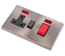 Satin Chrome Cooker Switch with Socket 45A DP Neon