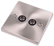 Satin Chrome Double TV Socket - Twin Co-ax Outlet