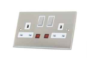Slimline 13A Double Switched Socket-Neon- S Chrome - With White Interior