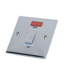 Slimline 45A 1 Gang DP Switch - Polished Chrome - White Interior With Neon