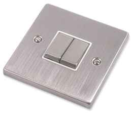 Stainless Steel Light Switch White Insert - Double - 2 Gang